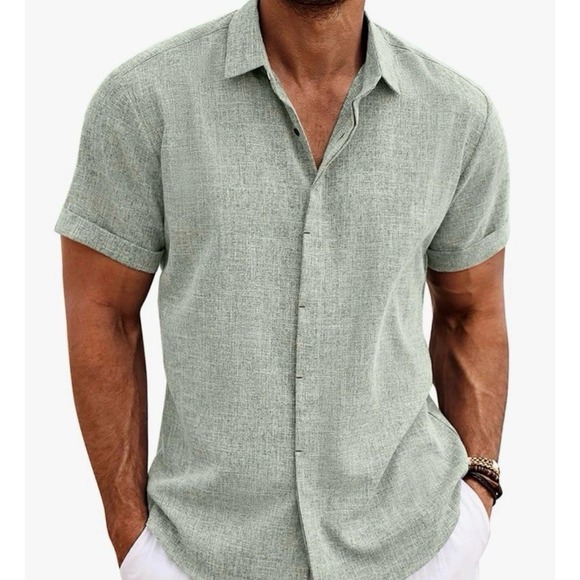 Coofandy Other - NEW Coofandy Mens Linen Rayon Shirt Short Sleeve Collar Summer Beach Size Large